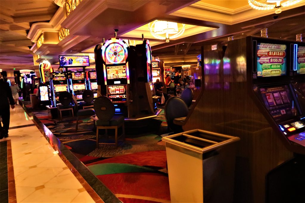 The slot machines in the casino at Bellagio Hotel in Las Vegas
