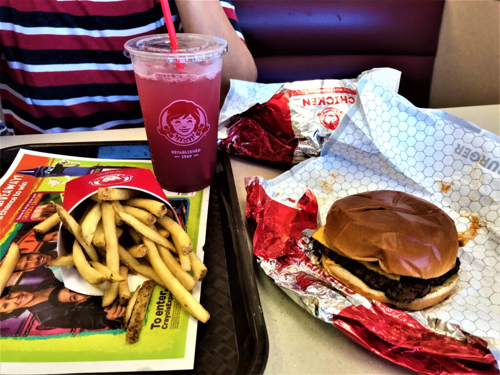 Burger, fries and a drink combo from Wendys
