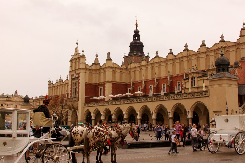 The Old Town of Krakow, with the Cloth Hall in the distance