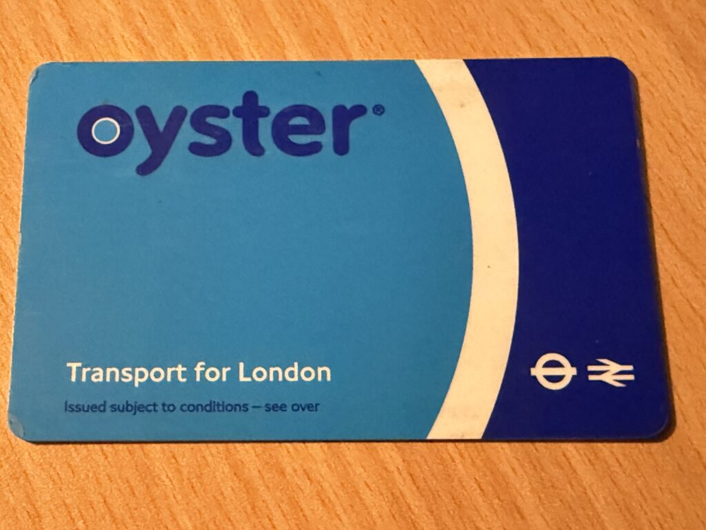The blue and white Oyster card for London transport